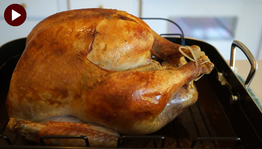 A close-up image of a cooked turkey