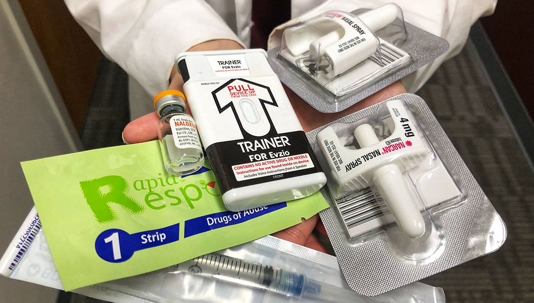 The content of a naloxone kit with nasal spray