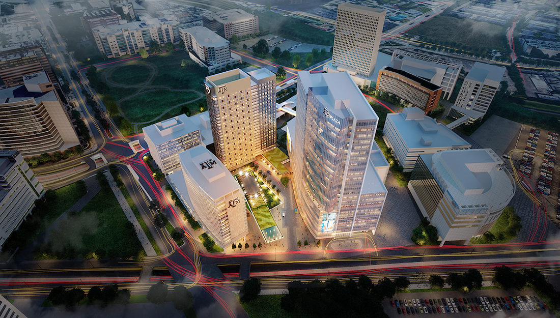 aerial rendering of new Texas A&M medical complex in Houston