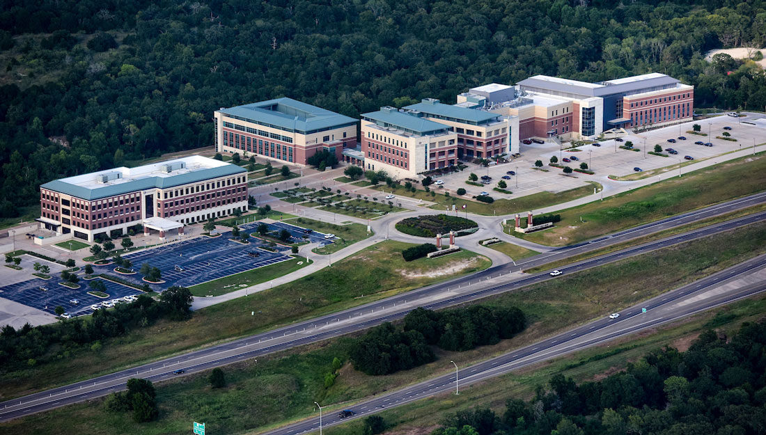 aerial image of Texas A&M Health campus on Highway 47 in Bryan, TX