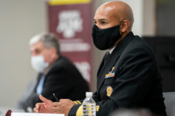 U.S. Surgeon General Gerome Adams speaks with Texas A&M leadership and students