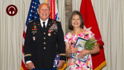 LeRoy Marklund poses with his wife, Happy, during his retirement celebration on July 2, 2018
