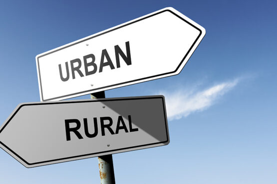 Urban and Rural directions. Opposite traffic sign.