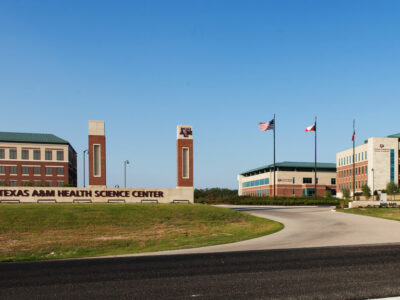 exterior of the Texas A&M Health Science Center campus in Bryan, TX