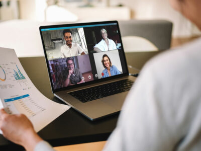 woman joins an online business meeting via video conference